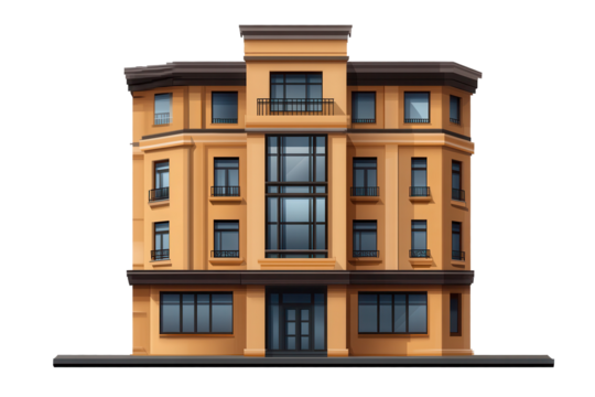 Stylish building isolated with transparent background, showcasing modern architectural design, ideal for various creative uses and graphic applications