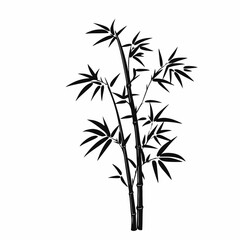 Naklejka premium Elegant black bamboo stalk branches leaves oriental decoration Asian forest silhouette