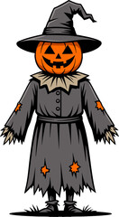 Halloween Pumpkin Head Scarecrow Witch Hat Costume