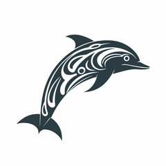Obraz premium Artistic stylized dolphin emblem with flowing ornate patterns creating a silhouette