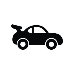 Sleek black silhouette of a sporty coupe car with a prominent rear spoiler on a clean white background