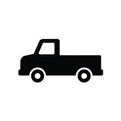 Simple black silhouette icon of a classic pickup truck side view on a white background