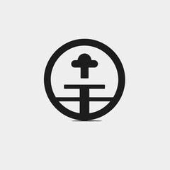 Obraz premium Artistic interpretation of abstract flower inside a circle, simple bold silhouette