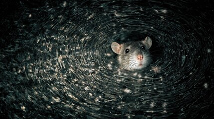 In a dark sewer tunnel a Norway rat is swimming through
