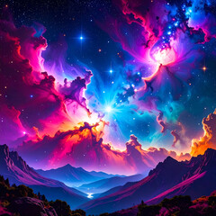 Colorful mountainous landscape night sky