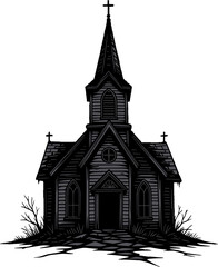 Gothic Haunted Church Spooky Building Halloween Decoration