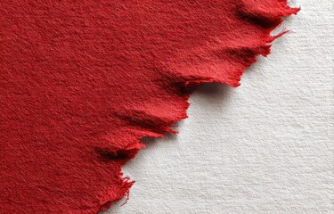 Red fabric edge torn against white paper