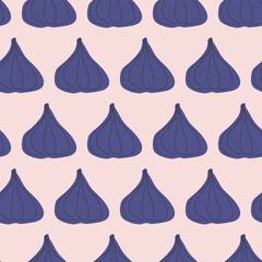 Modern art minimalist style seamless pattern with purple figs. Perfect for banner, textile, fabric, paper, label, sale. Hand drawn vector illustration.