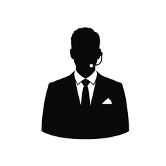 Black silhouette of a man wearing a headset and suit