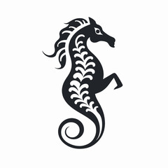 Fototapeta premium Striking rearing seahorse with floral body vector graphic artistic silhouette