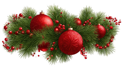Red Christmas Ornaments with Pine and Berries