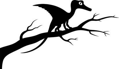 Obraz premium Silhouette of a Colorful Pterosaur on a Branch for Playful Designs