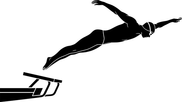 Dynamic Swimmer Diving Off Starting Block for Competitive Sports Design