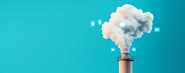 Factory Smoke Emission with Data Icons on Blue, Pollution , Data