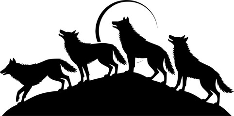 Howling Wolves Silhouette on Hill Inspired by Nature Landscape
