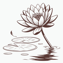 Vector art of elegant lotus flower with lily pads in a serene pond, a beautiful botanical illustration