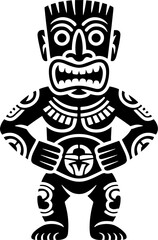 Bold Polynesian Warrior Character with Tribal Patterns for Design