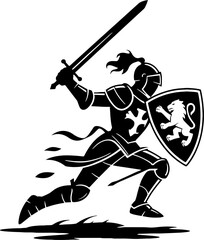 Dynamic Knight in Armor with Sword and Shield for Medieval Themes