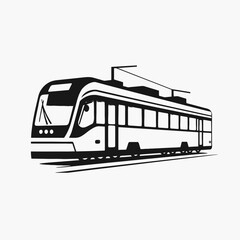Streamlined tram vector illustration with graphic black on white silhouette
