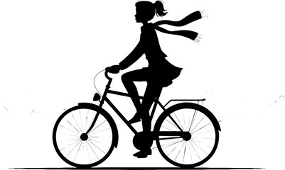 Obraz premium Elegant Woman Riding Bicycle with Scarf in Windy Motion