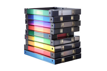 Obraz premium Stack of colored vhs videotapes 3d rendering isolated on transparent background