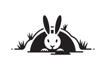 Obraz premium Silhouette Icon of a Rabbit Peeking Out of Its Burrow for Nature Themed Designs
