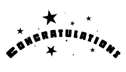 Black stars congratulations text design isolated on white background. Congratulations black bold sign. Congratulations black bold text. 
