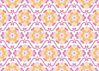 Retro Floral wallpaper in yellow and pink evokes a sense of nostalgic whimsy and joyful vintage