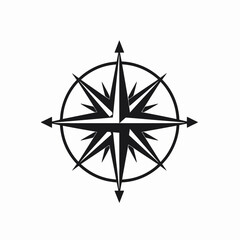 Fototapeta premium Minimalist compass rose navigating direction and exploration in a black silhouette