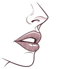 Close up profile view of a woman s sensual lips and nose with subtle shading and clean lines