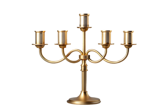 Brass candlestick holder golden candelabra with candles 3d rendering isolated on transparent background