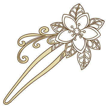 floral hair pin gold outline clip art preview