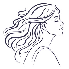Elegant line art profile of a woman with flowing hair and closed eyes in a serene pose