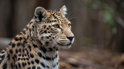 Fototapeta premium Majestic Amur Leopard Portrait in Forest Setting