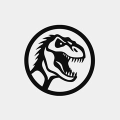 Naklejka premium A striking dinosaur head contained within a circular emblem, bold silhouette
