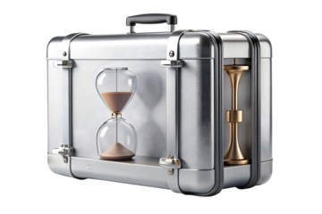 Suitcase with hourglass inside 3d rendering isolated on transparent background