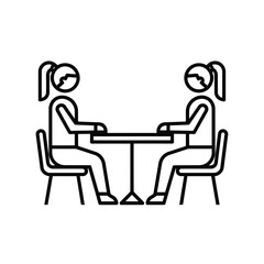 Vector illustration of two women are sitting at a table discussing business