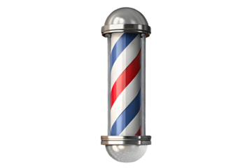 Barber pole rotating light stripe sign for hair salon 3d rendering isolated on transparent background