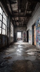 Fototapeta premium Neglected corridor in an old factory