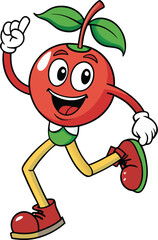 Vector art of happy cherry cartoon character running