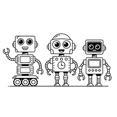 Vector illustration of collection of cartoon robot characters