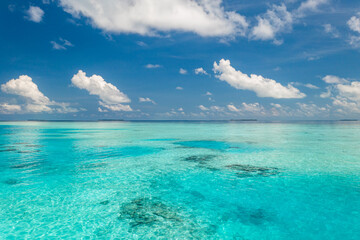 Beautiful aerial sea ocean view stunning tropical seascape sunshine turquoise water blue sky horizon dream nature summer vacation travel background. Infinity lagoon inspire meditation wallpaper