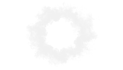 PNG of white smoke forming a soft, playful circular puff, airy vapor, mist swirl, fog curl, haze texture, steam effect, abstract gas motion, whimsical, light, and fun design.