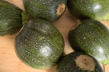 Fresh green round zucchinis