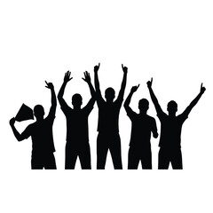 Crowd cheering with raised arms people celebration