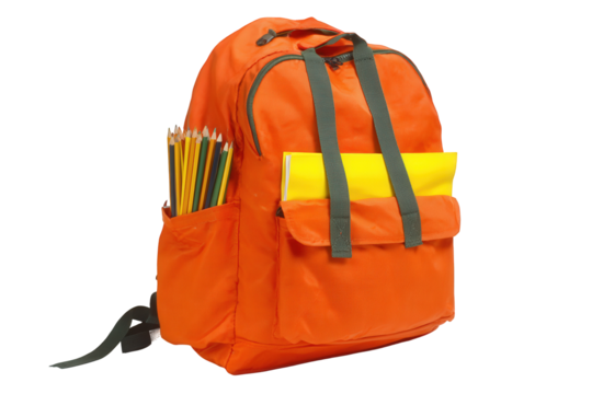Orange Canvas Backpack with School Supplies