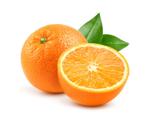 Fresh orange with halved isolated on white.