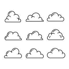 Vector illustration of set of nine cartoon cloud icons