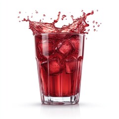 Red drink splashing out of glass