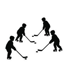 Children playing hockey silhouettes sport